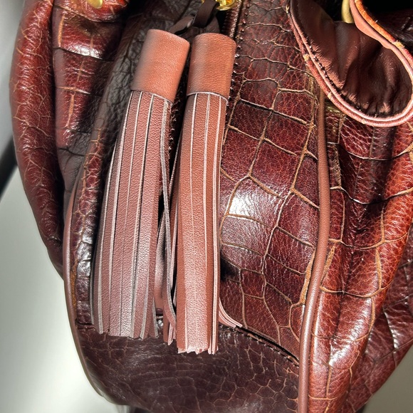 Adrienne Vittadini Brown Croc Embossed Double Tassle Bag 10” x 17” x 2.5” NWT - Picture 6 of 14